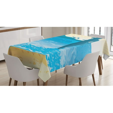 

Beach Tablecloth Summer Vibes Girl Near the Sea Shore Ocean Palms Waves Sunny Art Print Rectangular Table Cover for Dining Room Kitchen 60 X 90 Inches Sky Blue Cream Slate Blue by Ambesonne
