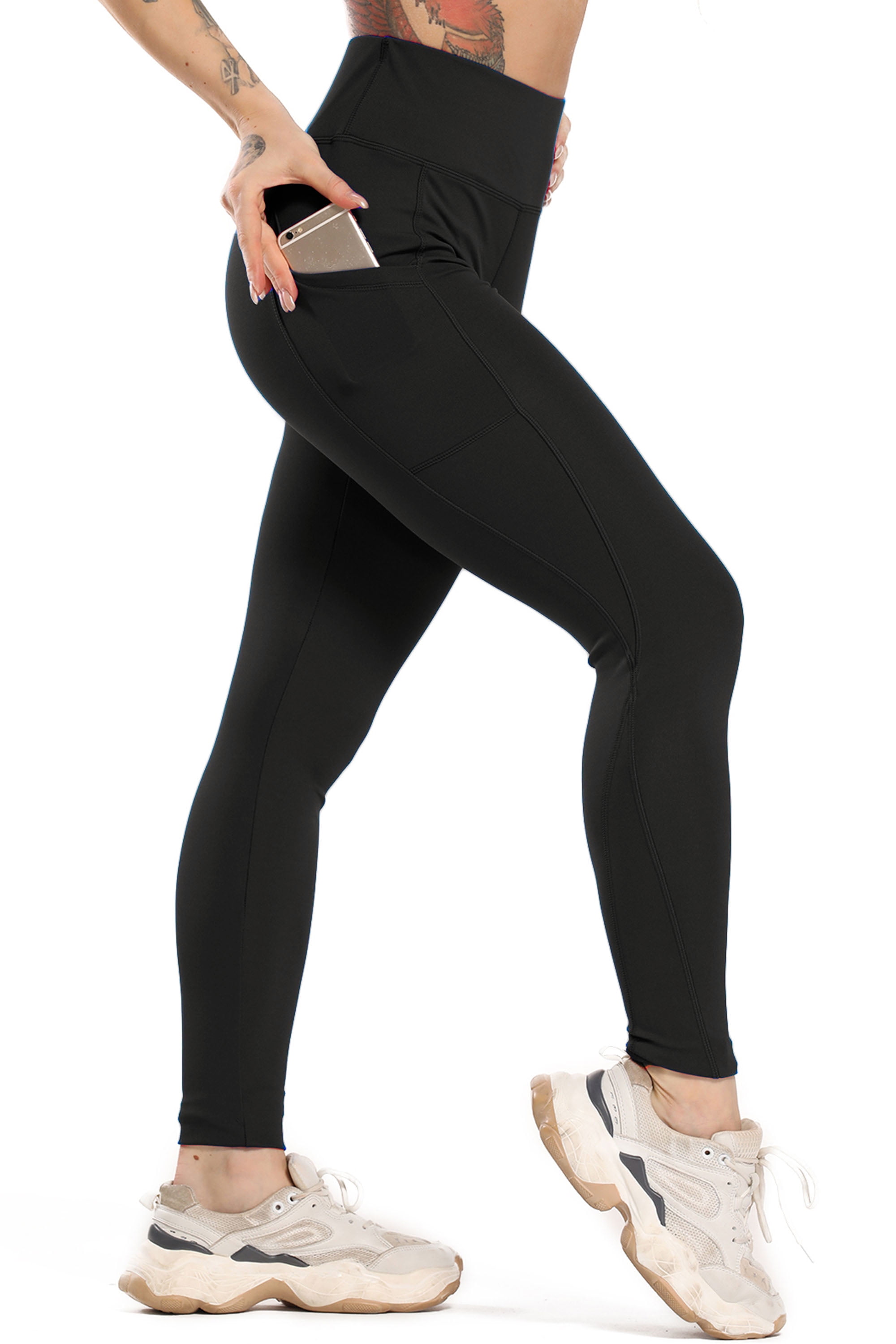 Women Slim Yoga Pants Casual High Waist Pocket Tummy Control Stretch Leggings GI