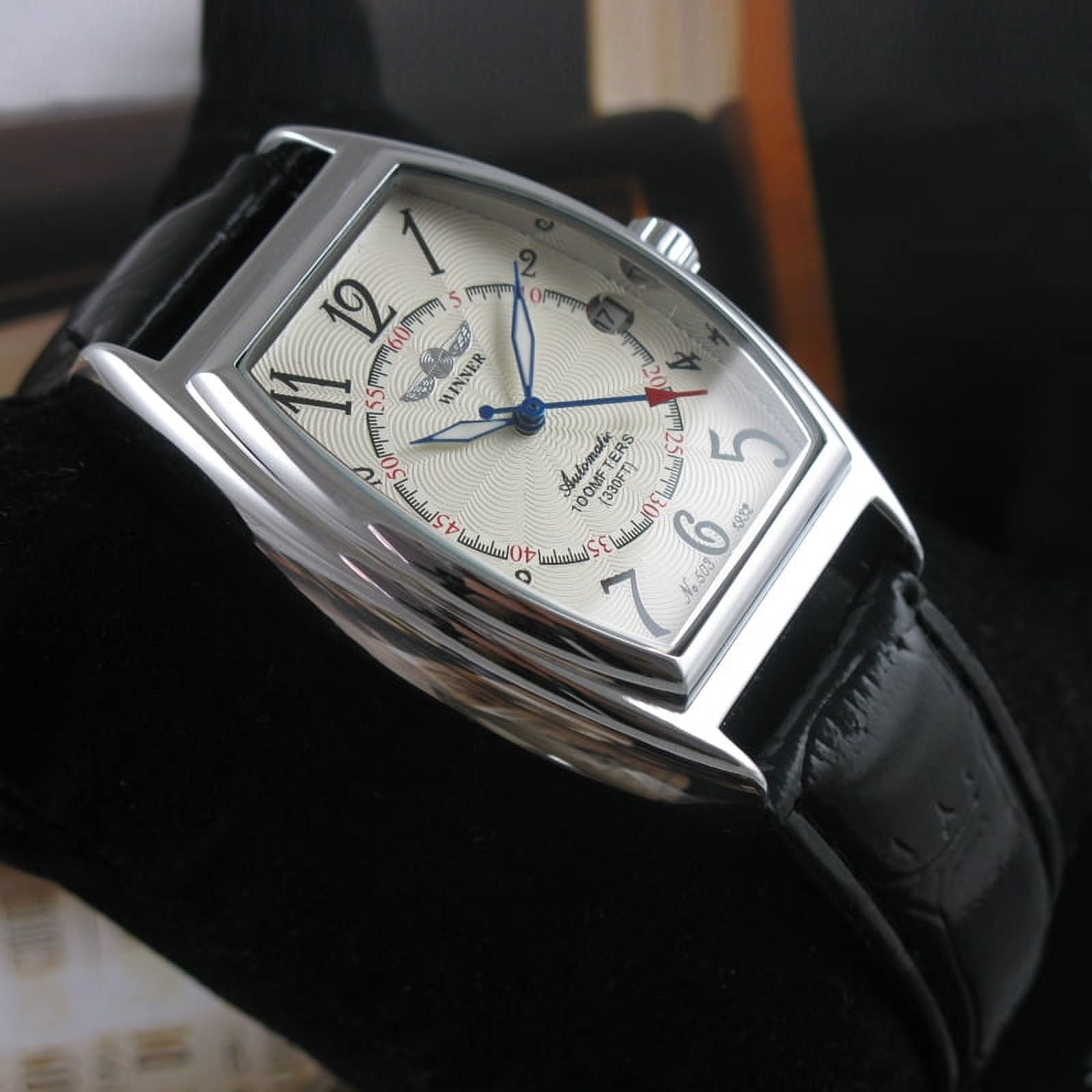Mens Selfwinding Automatic Mechanical Watch Sports Black Leather Date Male Wristwatch