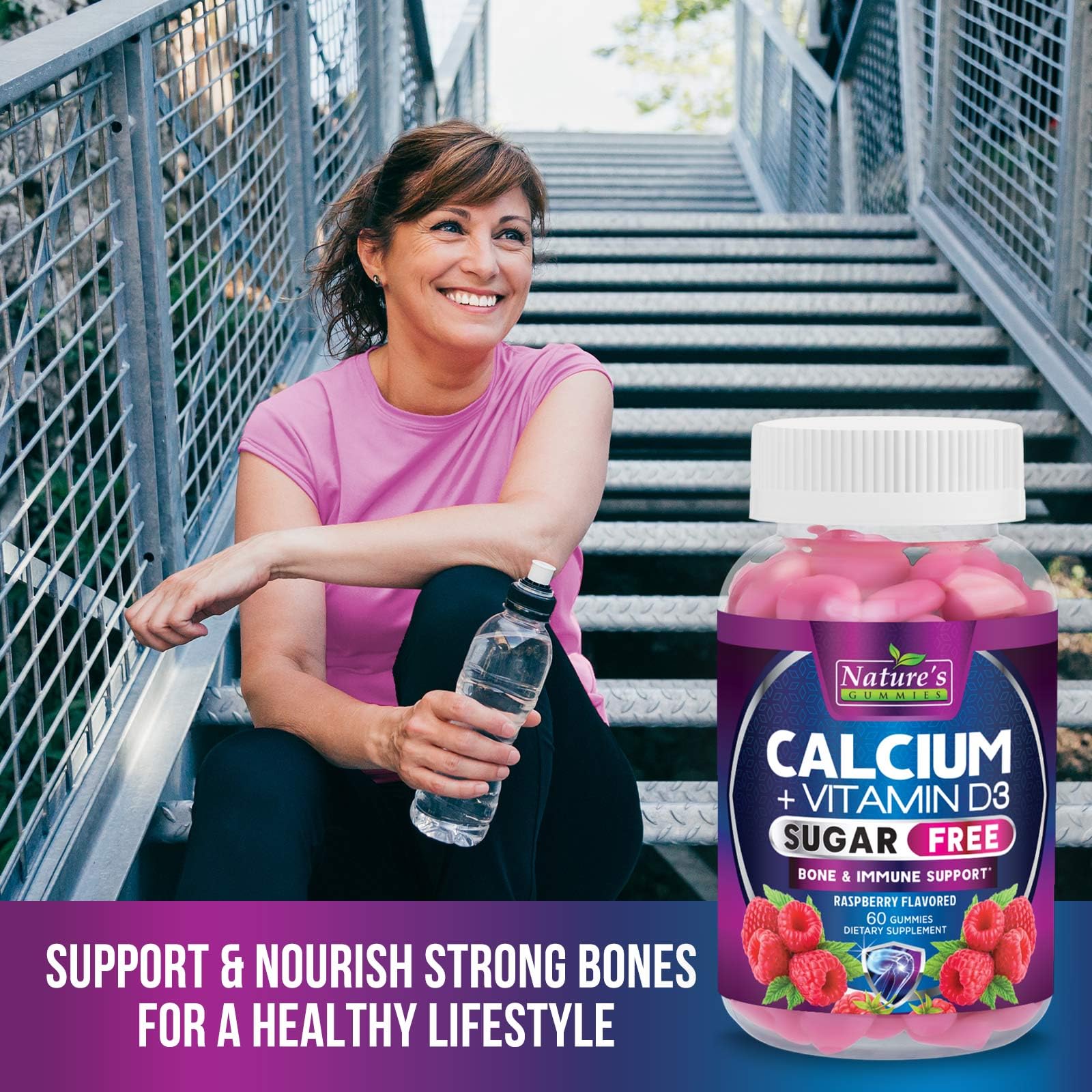 Calcium Supplement Gummies - Sugar Free Calcium Gummy with 400 IU Vitamin D3 for Best Absorption - Supports Immune Health, Bones & Teeth - Nature's Calcium Chews for Women & Men - 120 Gummies