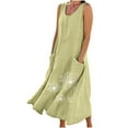 thumbnail image 3 of Ahuyic Womens Summer Casual Dress,Womens Plus Size Dress,Womens Sleeveless And Linen Round Neck Printed Long Dress,Green,XXXL, 3 of 5
