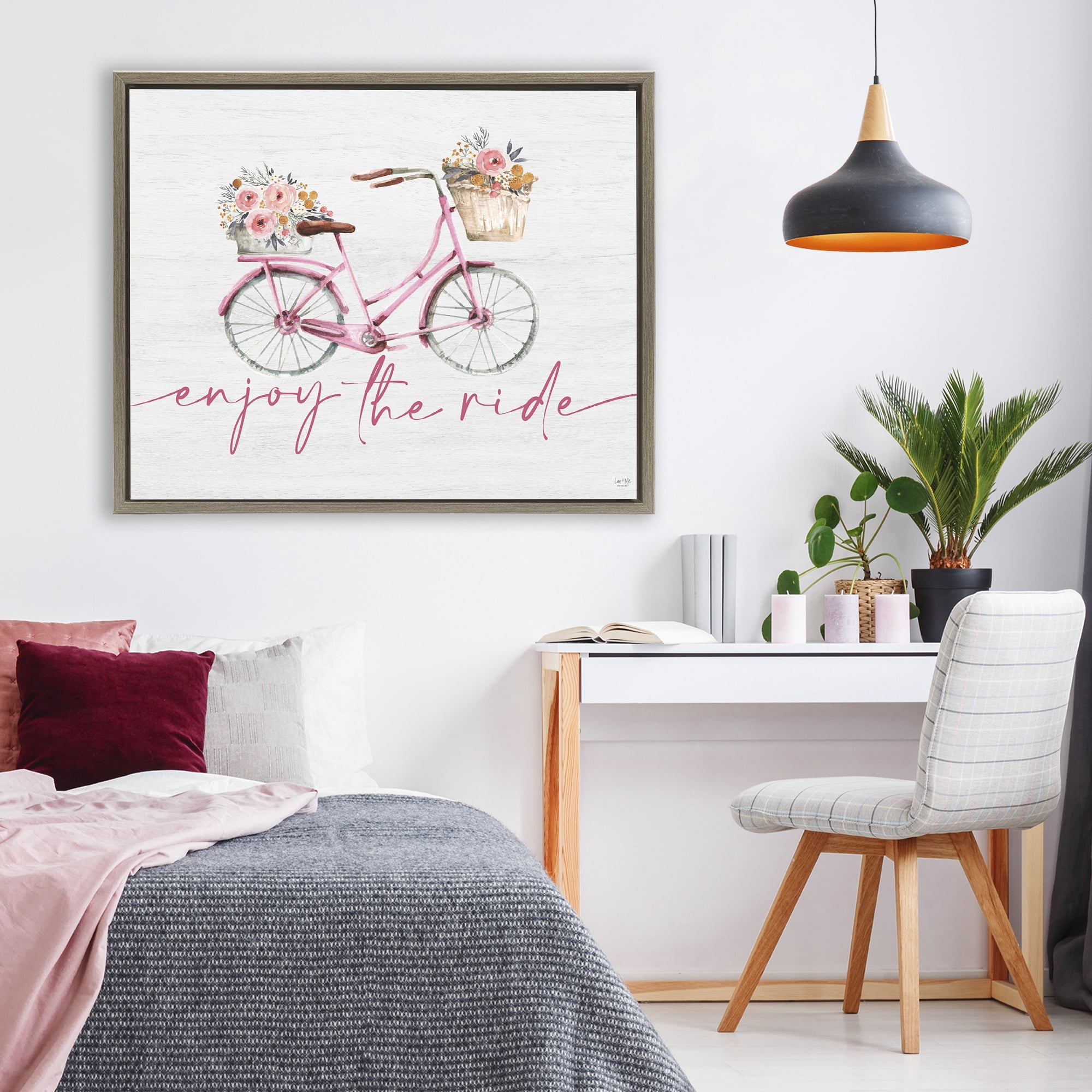 Stupell Industries Enjoy The Ride Bicycle Brown Framed Floater Canvas Wall Art, design by Lux + Me Designs