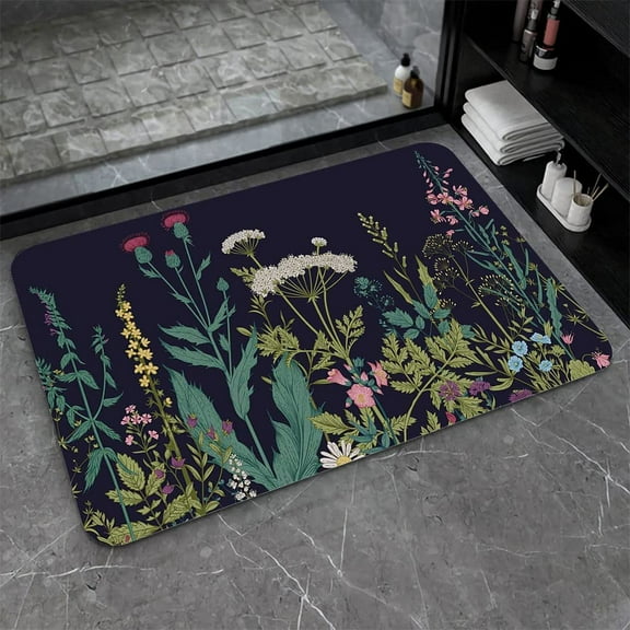 Earth Bath Mat,Wild Flowers Non-Slip Volume Super Absorbent Fast Drying for Bathroom Kitchen Door mat,Eco-Friendly Easy to Clean 16×24Inch (40 * 60cm)
