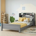 thumbnail image 5 of Twin Pine Wood Bed with Bookcase Headboard ,LED Motion Sensor Light, Guardrails,Grey, 5 of 9