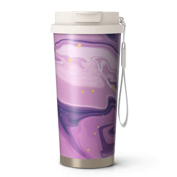 18oz Travel Coffee Mug, 316 Stainless Steel Vacuum Insulated Tumbler with 2-in-1 Straw Lid & Strap, Liquid & Marble Print