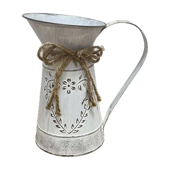 Metal Pitcher Jug Vase for Flower,Galvanized Metal Pitcher Vase, Farmhouse Rustic Milk Can Flower Vintage Vase Pitcher Decor Kitchen Bathroom Decor for Home
