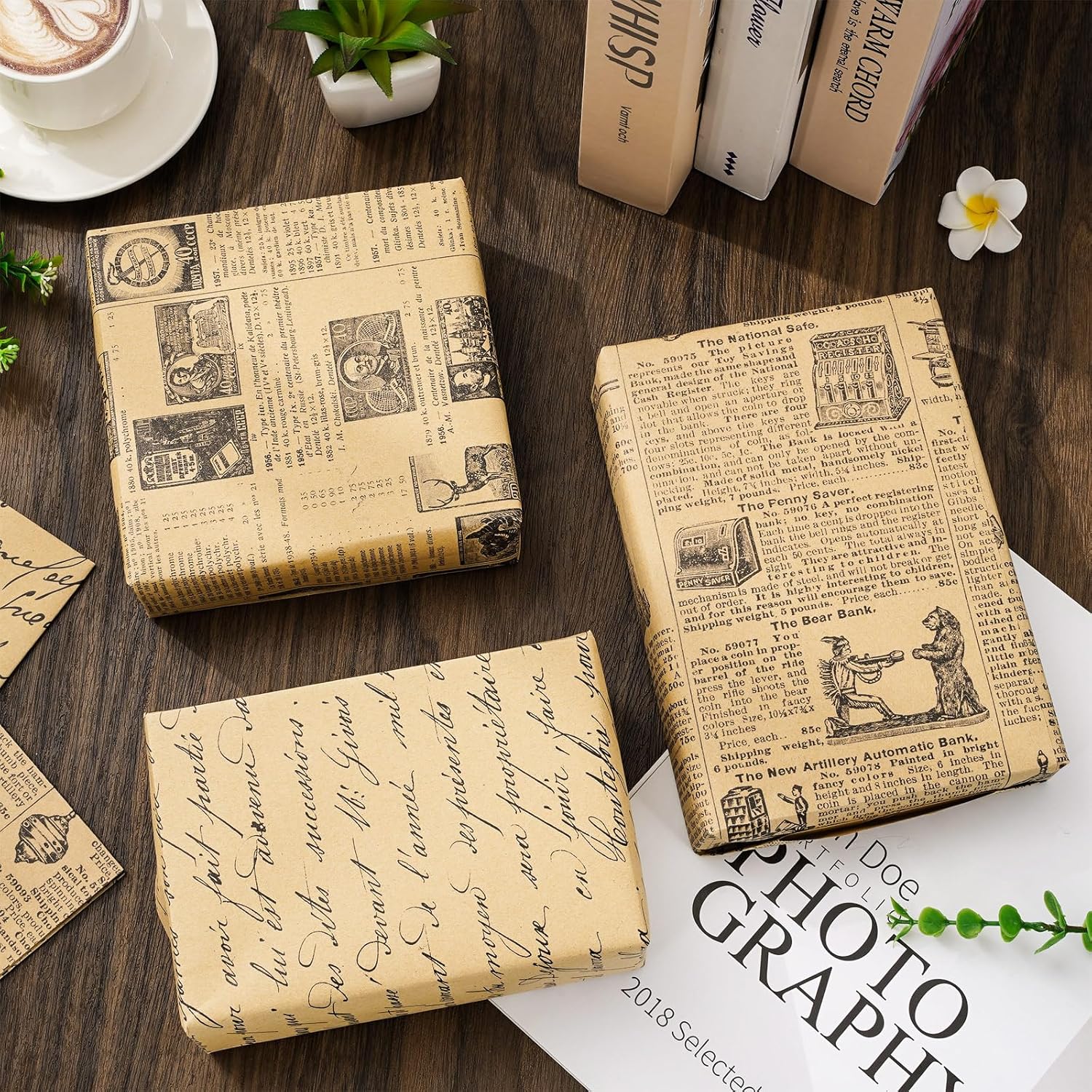 12 sheets of vintage newspaper wrapping paper - not a roll - folded flat art paper for handmade gift wrapping, size 19.7 x 27.6 inches