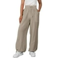 thumbnail image 2 of Mrat Linen Pants Women Wide Leg Pants High Waist Drawstring Sweat Pants Loose Workout Trousers with Pockets Bell Bottom Trousers for Women S-59 Gray 3XL, 2 of 7