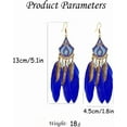 thumbnail image 6 of Long Feather Dangle Drop Statement Earrings for Women Gold-Toned Bohemian Enamel Fan Shaped Leaf Turquoise Beads Fringe Tassel Dangling Studs Earring Lightweight Fish Hook Vintage Ethnic Jewelry, 6 of 6