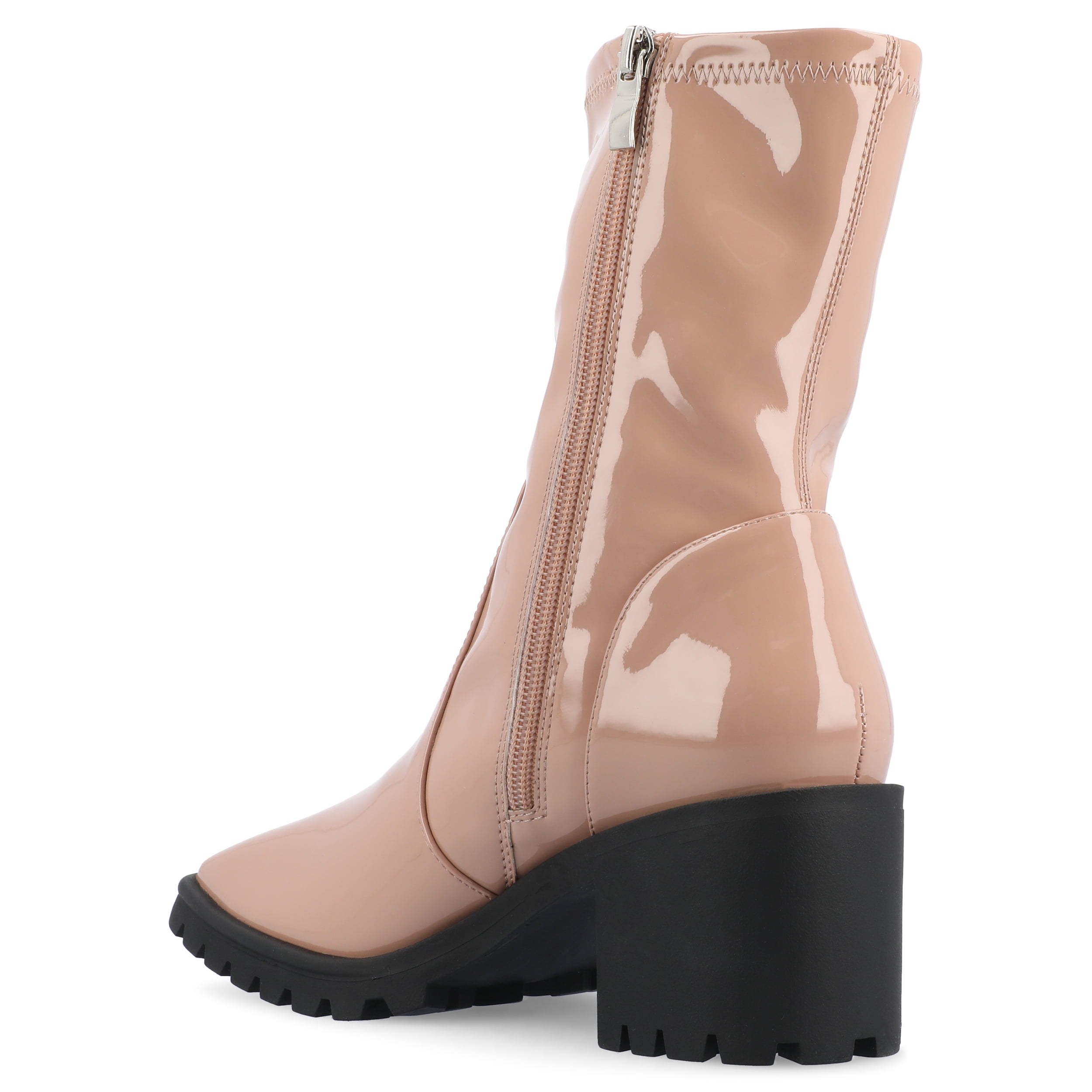 Journee Womens Icelyn Flexible Patent Vegan Leather Square Toe Booties