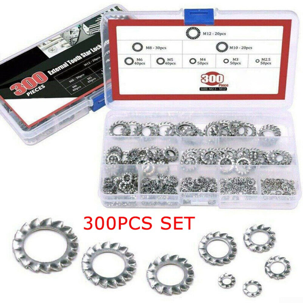 300pcs/kit Tooth Lock Washers 304 Stainless Steel External Star Assortment Sets 