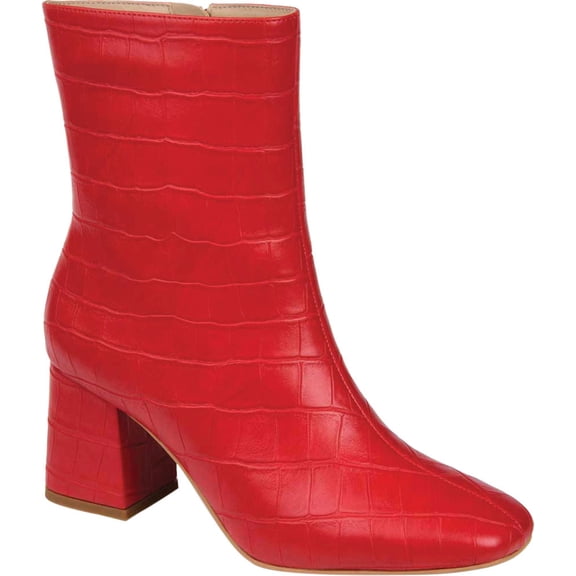 JOURNEE COLLECTION Womens Red Crocodile Padded Trevi Square Toe Block Heel Zip-Up Dress Booties 11 M