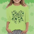 thumbnail image 2 of GPOECD T-Shirts Graphiques pour Filles, Mode Polyvalente, Col Rond, Manches 3/4, Décontracté pour Enfants, Hauts Mignons pour Filles, Vert Clair,140, 2 of 4