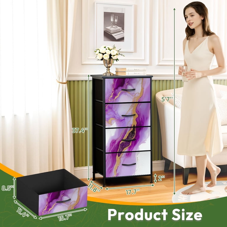 Kanworse 4 Drawer Fabric Dresser for Bedroom Purple gold abstract marble  liquid ink Chests of Drawers for Closet Organizers Storage - Walmart.com