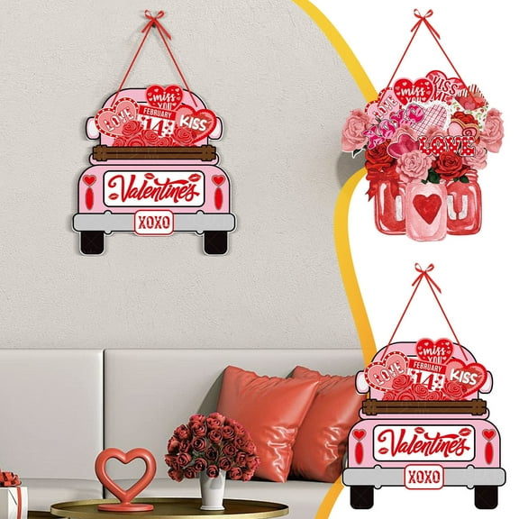 Door Hanging Party Decoration Set | 2-Piece Romantic Wedding Wall Decor | Heart Print Flower Jar & Car Signs | Reusable Lightweight Hanging Ornaments | Indoor Use
