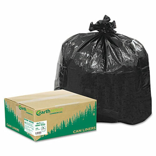 Earthsense Commercial RNW4050 Recycled Can Liners 33 x 39 Black Case of 100 1.25mil 33gal
