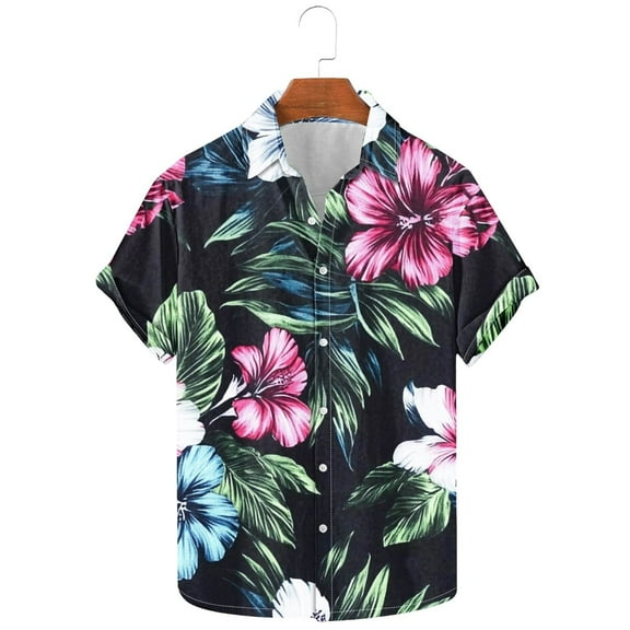 WAENQINLA Hawaiian Flower Shirt for Men Casual Short Sleeve Button Down Shirts Big and Tall Turn-Down Collar Summer Tropical Shirt S-5XL