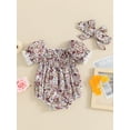 thumbnail image 4 of Bagilaanoe Newborn Baby Girl Summer Rompers Floral Print Short Puff Sleeve Bodysuits + Headband 3M 6M 9M 12M 18M Infant One Piece Jumpsuit, 4 of 7