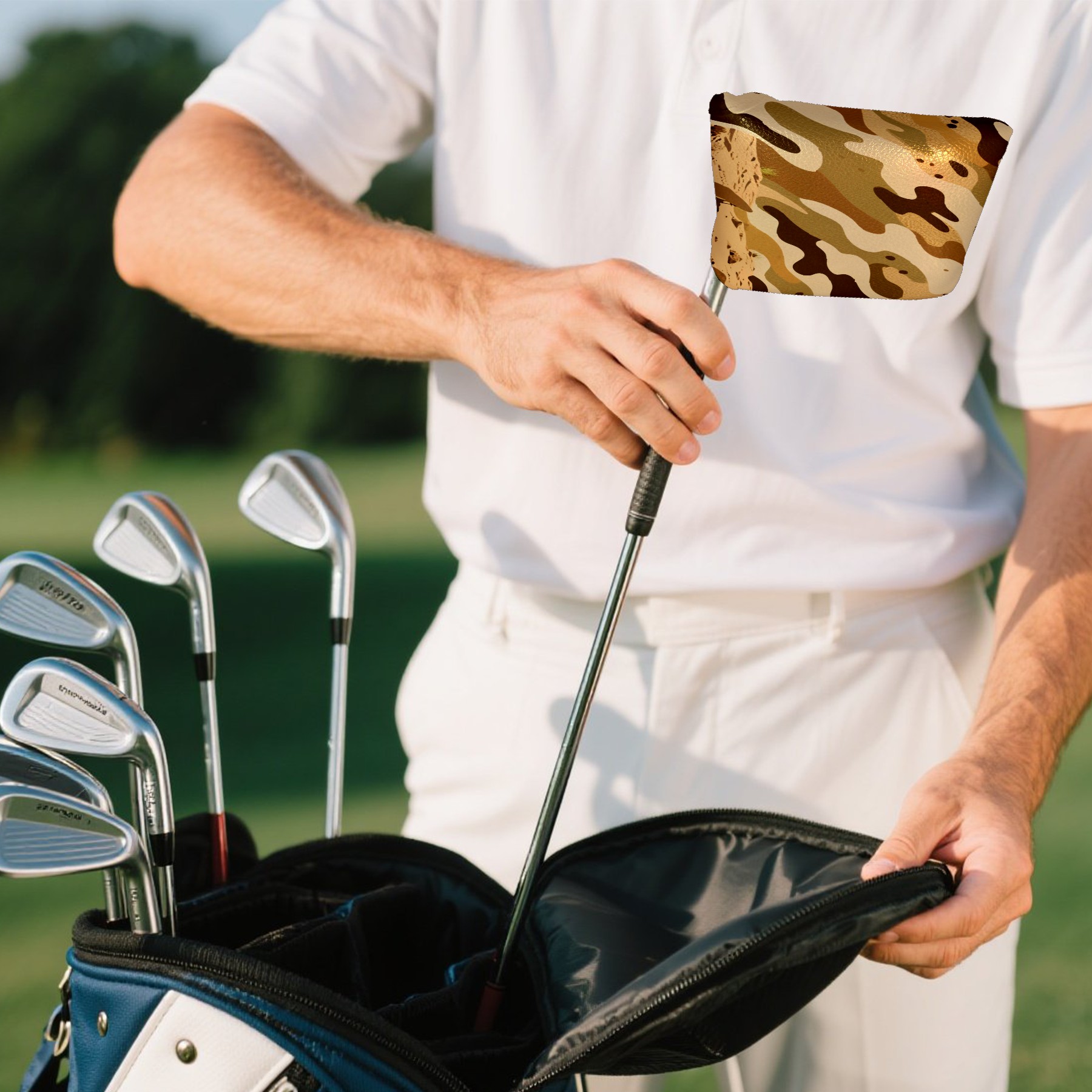 Golf Mallet Putter Cover Premium Leather Golf Putter Head Cover with Magnetic Closure, Golf Cover for Men and Women Camouflage