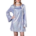 thumbnail image 2 of DHFJKG Women's Glitter Metallic Dresses Stage Performances Sparkly Long Sleeve Crewneck Loose Fit Night Out Tunic Mini Dress Trendy Dresses, 2 of 8