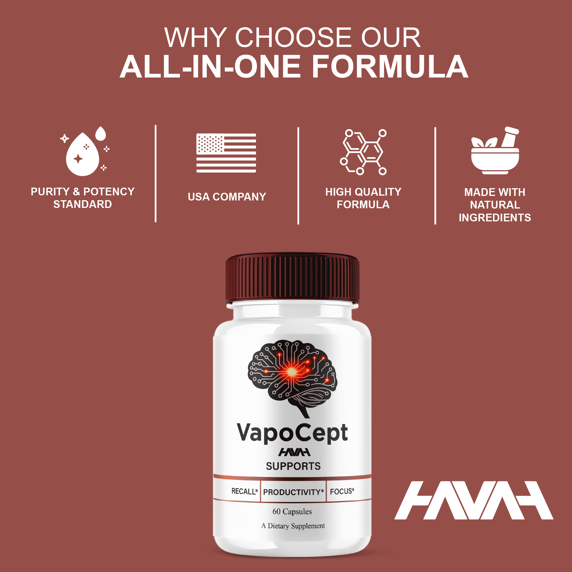 (5 Pack) Vapocept Premium Brain Supplement, Vapo Cept Support (300 Capsules)