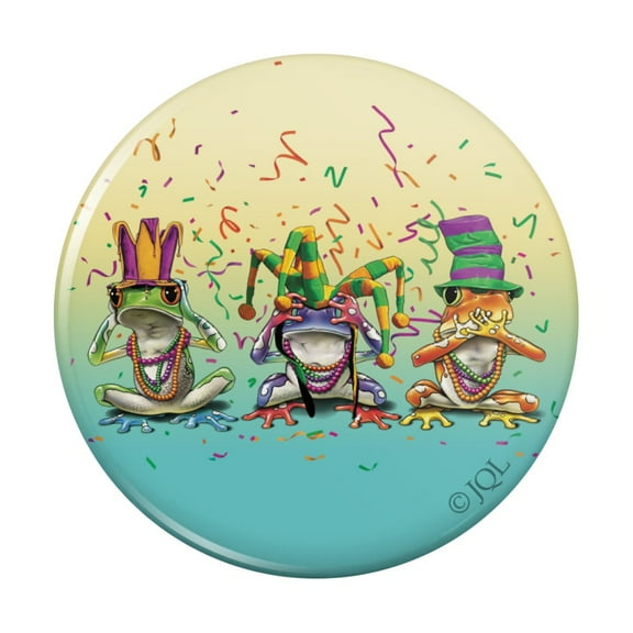 Party Frogs Mardi Gras See No Evil Hear Speak Kitchen Refrigerator Locker Button Magnet
