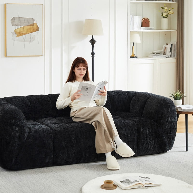 86.5''W Pure Foam Boneless No Assembly Floor Armrest Sofa, Chenille Modern Oversized Loveseat, Deep Seat 3-Seater Upholstered Couch
