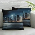 thumbnail image 3 of GOSMITH  Landscape Throw Pillow Cushion Cover, Asia China Hong Kong City Skyline View at Blue Night Towers and Skyscapers Photo, Decorative Square Accent Pillow Case, 3 of 5