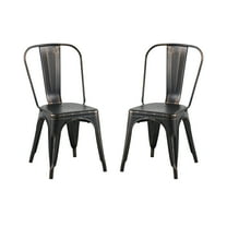 Industrial Metal Indoor-Outdoor Chairs Sanded Matte Style Kitchen Dining Chairs Stackable Side Chair with Back Set of 2 (Sanded Matte Black)