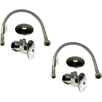 Complete Set 1/2 in. NOM Inlet x 3/8 in. OD Compression Outlet Angle Shut Off Valve   Escutcheon Plate   20" Long Stainless Steel Braided Faucet Water Supply Line (2 Pack)
