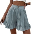 thumbnail image 2 of Shorts for Women Dressy Casual High Waist Ruffle Hem Wide Leg Short Loose Elegant Summer Vacation Shorts with Pocket Green M, 2 of 6