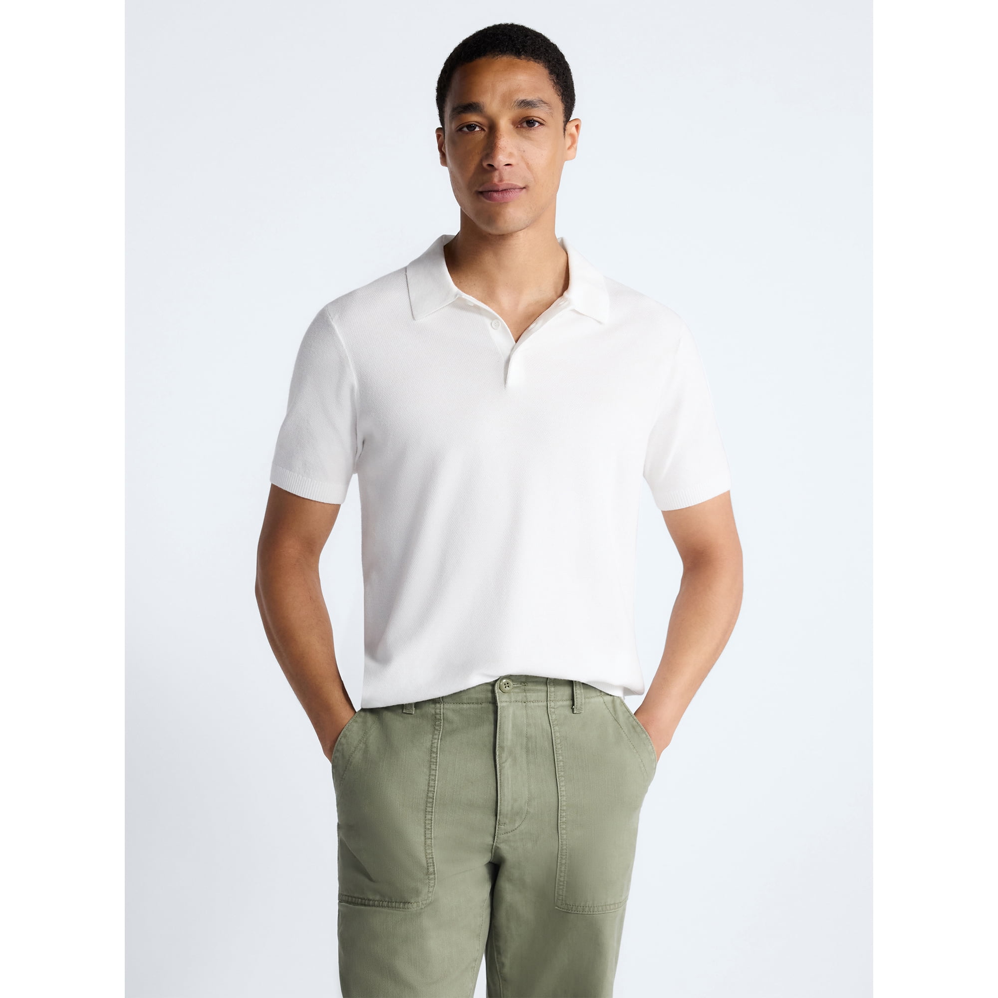 Free Assembly Men's Textured Polo Sweater with Short Sleeves, Sizes S-3XL