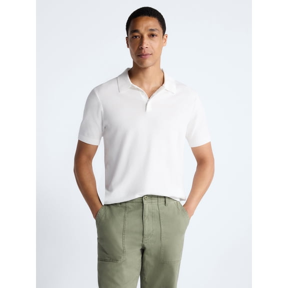 Free Assembly Men's Textured Polo Sweater with Short Sleeves, Sizes S-3XL