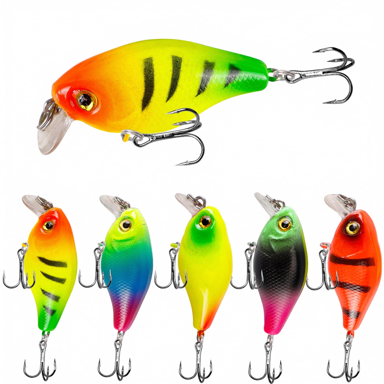 MInHoues 5pcs Floating Crankbait Fishing Lure 1.77 Hard Plastic Artificial Swimbait with Treble Hooks Realistic Wobbling Bait for Bass and Trout Freshwater Saltwater Tackle Gear