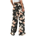 thumbnail image 4 of Roncen Women's Printed Wide Leg Pants - Casual Elastic Waist Trousers with Drawstring, Side Slit Hem & Pockets, 4 of 9