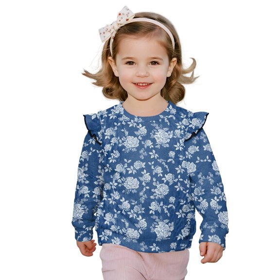 DISNIMO Flower Printed Pullover for Toddler Girl Crewneck Sweatshirt Long Sleeve T-Shirts Fall Winter Hoodies 1-2 Years