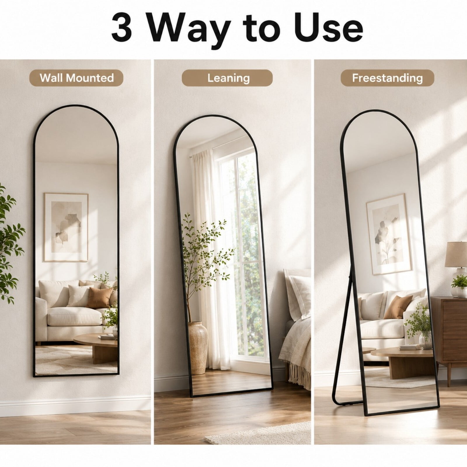 Lumora 16.2"x59" Full Length Arched Standing Floor Mirror, Black