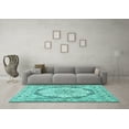 thumbnail image 3 of Ahgly Company Machine Washable Indoor Square Medallion Turquoise Blue Traditional Area Rugs, 7' Square, 3 of 4