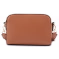 thumbnail image 2 of Bandolera EVVE Trendy con triple cremallera pequeña de piel vegana color tostado, 2 of 6