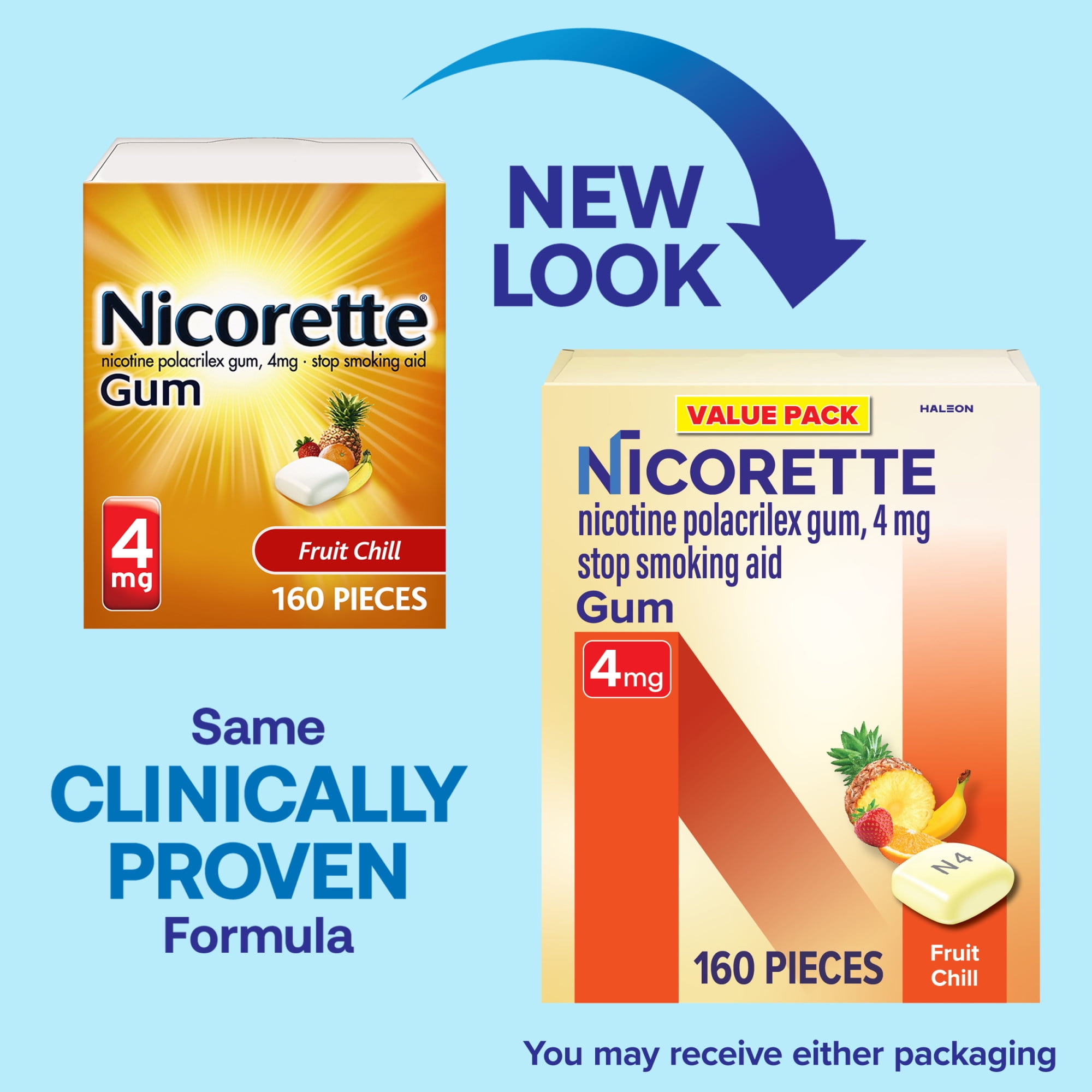 (2 pack) Nicorette Nicotine Gum, Stop Smoking Aids, 4 Mg, Fruit Chill, 160 Count