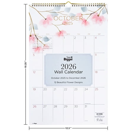 See it Bigger Monthly Wall Calendar Medium (12.5 X 19.25) 15-Month, Oct 2025-Dec 2026