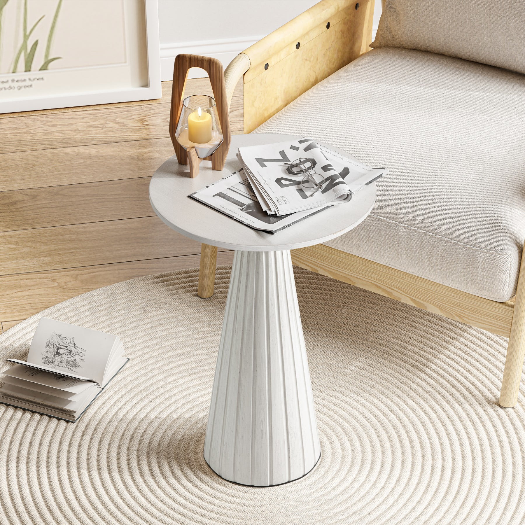 COZAYH Pedestal Small Drink Table Round Martini Table Wood Plant