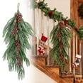 thumbnail image 2 of Artificial Christmas Teardrop Swags, 28" Pine Needle Norfolk Greenery Teardrop Door Wreath with red Berries and Pine Cone for Xmas Stairway Fireplace Indoor/Outdoor Decor, 2 of 8