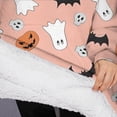 thumbnail image 3 of Oversized Wearable Blanket Hoodie,Pink Halloween Ghosts Bats and Pumpkins Sherpa Blanket Hoodie with Super Pockets,Super Warm Fuzzy Pullover for Women & Men, 3 of 6