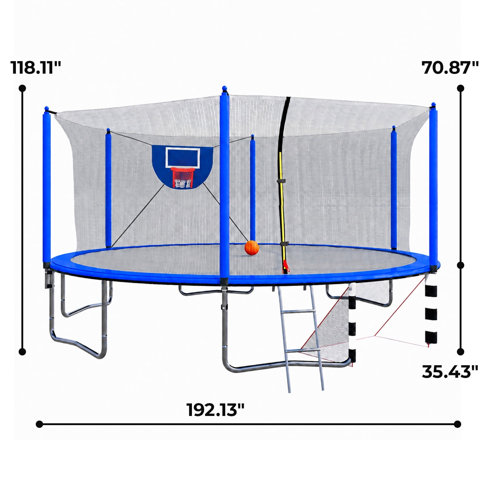 Alvantor 16Ft Trampoline for Kids & Adults, Round Trampoline with Enclosure Net,Basketball Hoop,Soccer Goal and Ladder for Backyard Blue