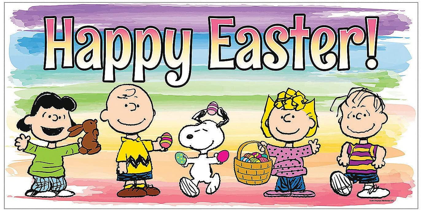 Peanuts Characters Lucy Charlie Brown Snoopy Sally and Linus Easter Egg Hunt Jumbo Happy Easter
