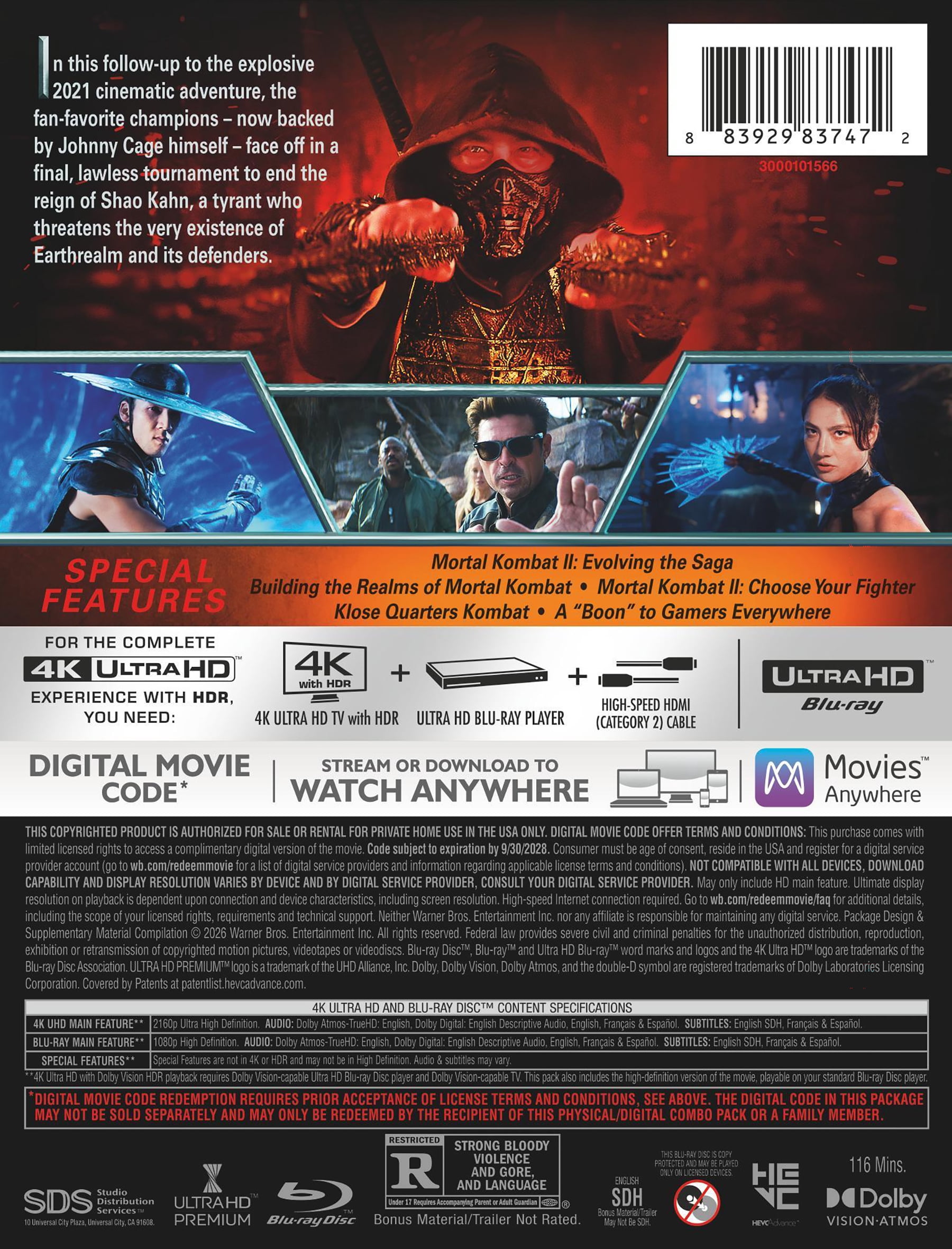 Mortal Kombat II (2026) (Steelbook) (4K Ultra HD + Blu-ray + Digital Copy), Action, New Line Cinema