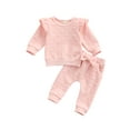 thumbnail image 1 of ZAXARRA Infant Baby Girls Fall Pants Sets Solid Color O-Neck Long Sleeve Ruffle Tops+ Bowknot Trousers, 0-24 Months, 1 of 7