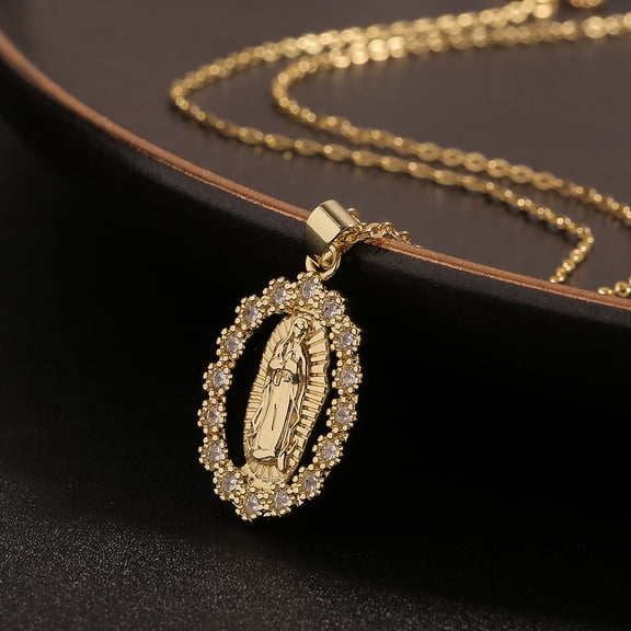 High Quality Zircon 14K White Gold Virgin Mary Pendant Charms For Women Rainbow Our Lady of Guadalupe Necklaces Jewelry Best Party Gift