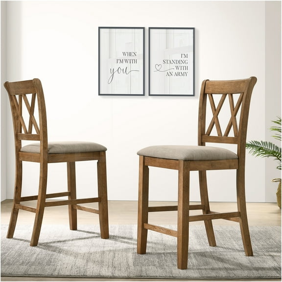 JERFIT Counter Height Dining Chairs Set of 2, Upholstered Fabric Bar Stools with Tapered Legs for Kitchen Island, Cottage Oak Finish